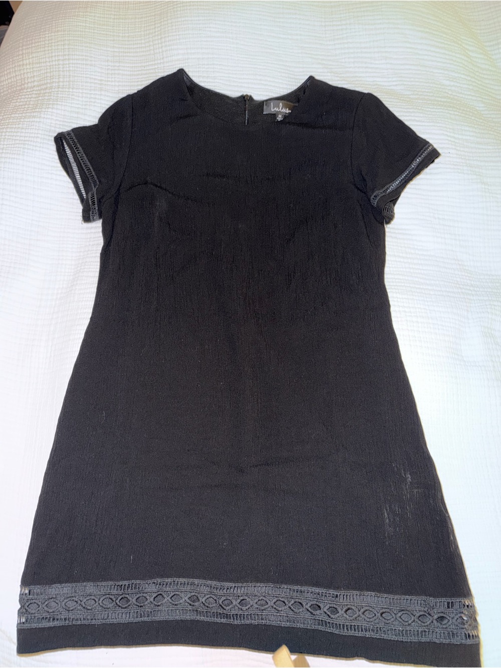 Lulu's Black Short Sleeve Tunic with Crochet Trim